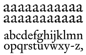 Signifier aaa Scanned letters of English Roman from the original proof and the first “traditional” digital redesign.